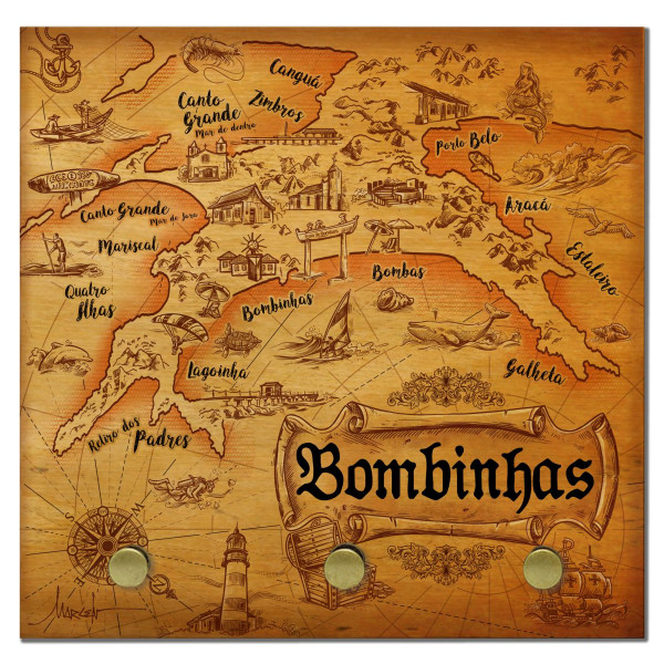 Porta-chaves de madeira mapa pirata Bomb.