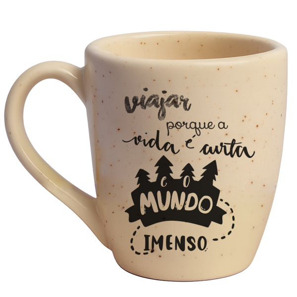 Caneca Curva Natural Granilhada - A vida é curta