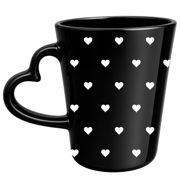 Caneca catarina coração - preta corações brancos