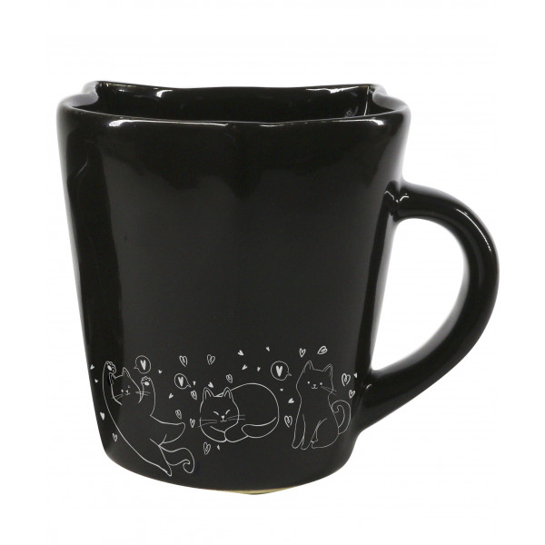 Caneca gato preta - gatos e corações