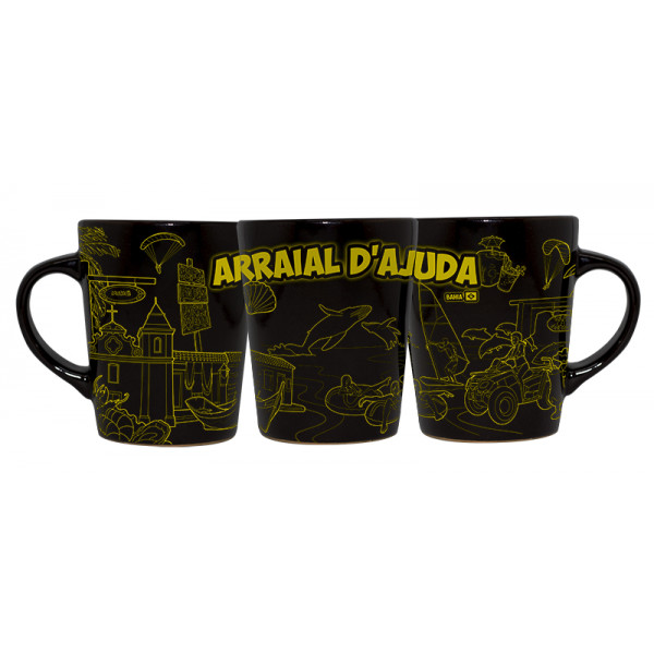 Caneca Catarina Preta Faixa Mapa Traço Dourado AR