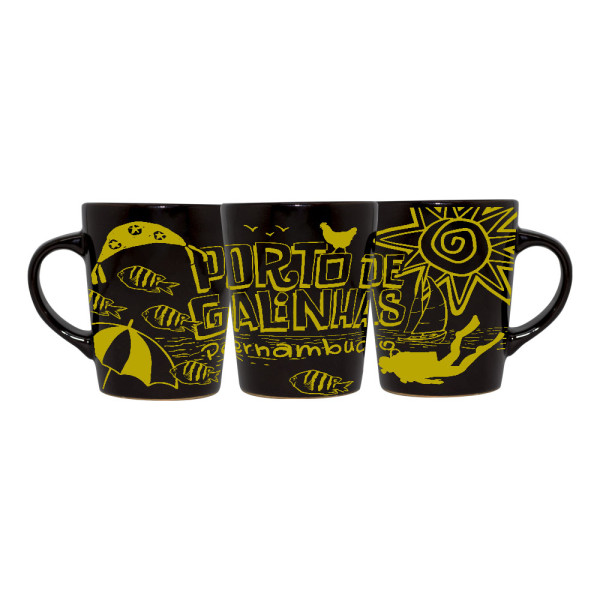 Caneca catarina preta faixa retrô traço dourado PGA