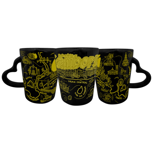 Caneca asa coração faixa traço dourado BC