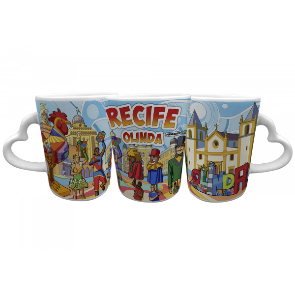 Caneca Catarina Coração Branca Faixa Colorida
