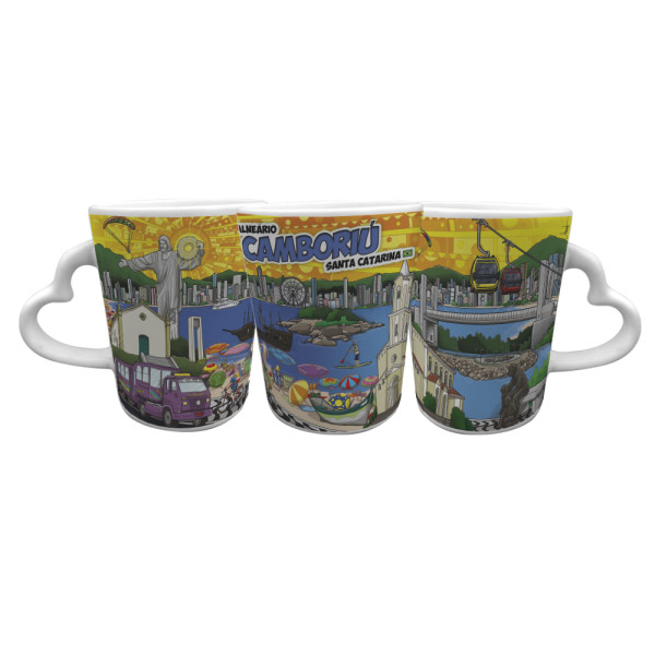 Caneca asa coração faixa colorida BC