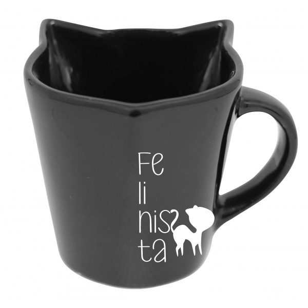 Caneca gato felinista - preta
