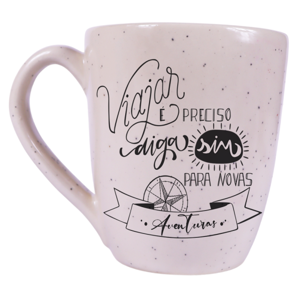 Caneca Curva Natural Granilhada - Viajar é preciso