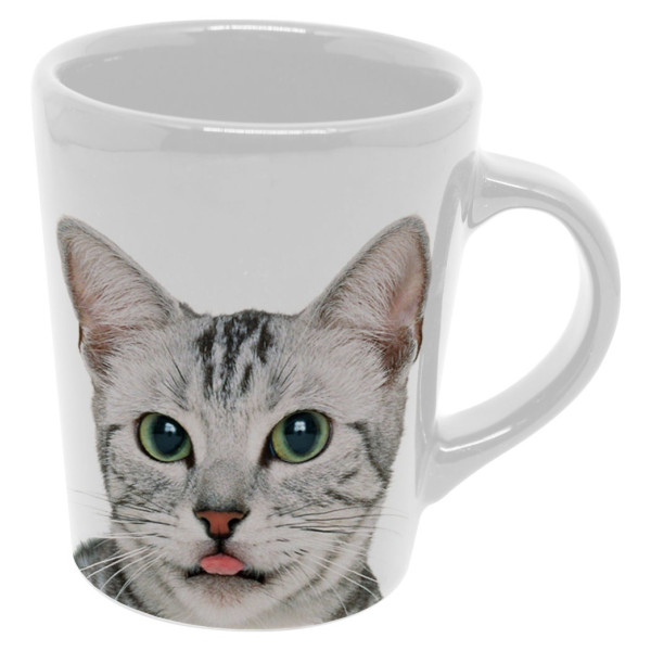 Caneca Gato Tigrado Branco e Cinza