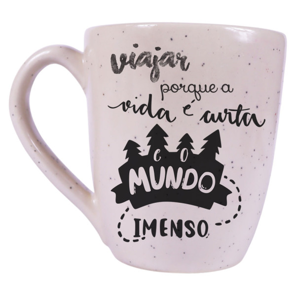 Caneca Curva Natural Granilhada - A vida é curta