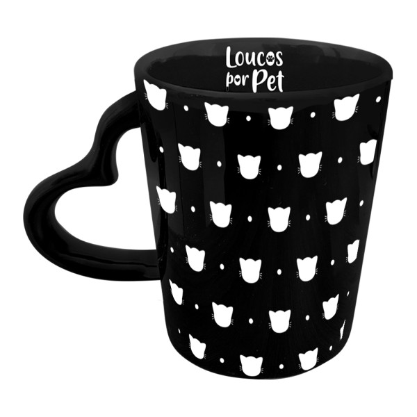 Caneca gatos asa coração