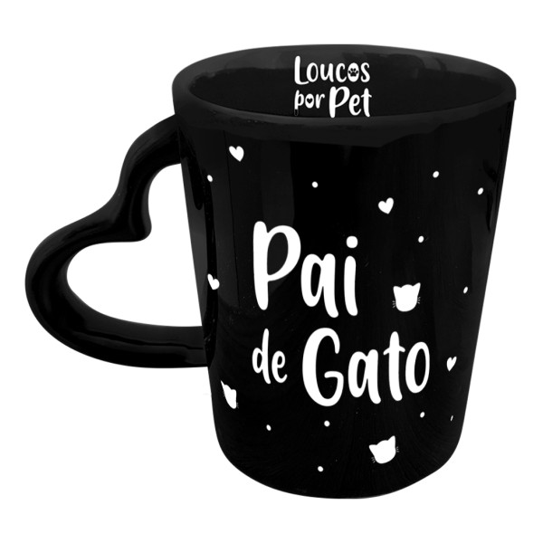 Caneca preta pai de gato asa coração