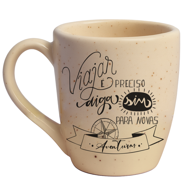 Caneca Curva Natural Granilhada - Viajar é preciso