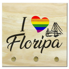Porta-chaves de madeira I Love Floripa - diversidade FLN