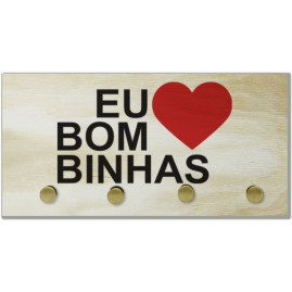 Porta-chaves de compensado eu amo Bomb.