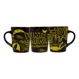 Caneca catarina preta faixa retrô traço dourado PGA